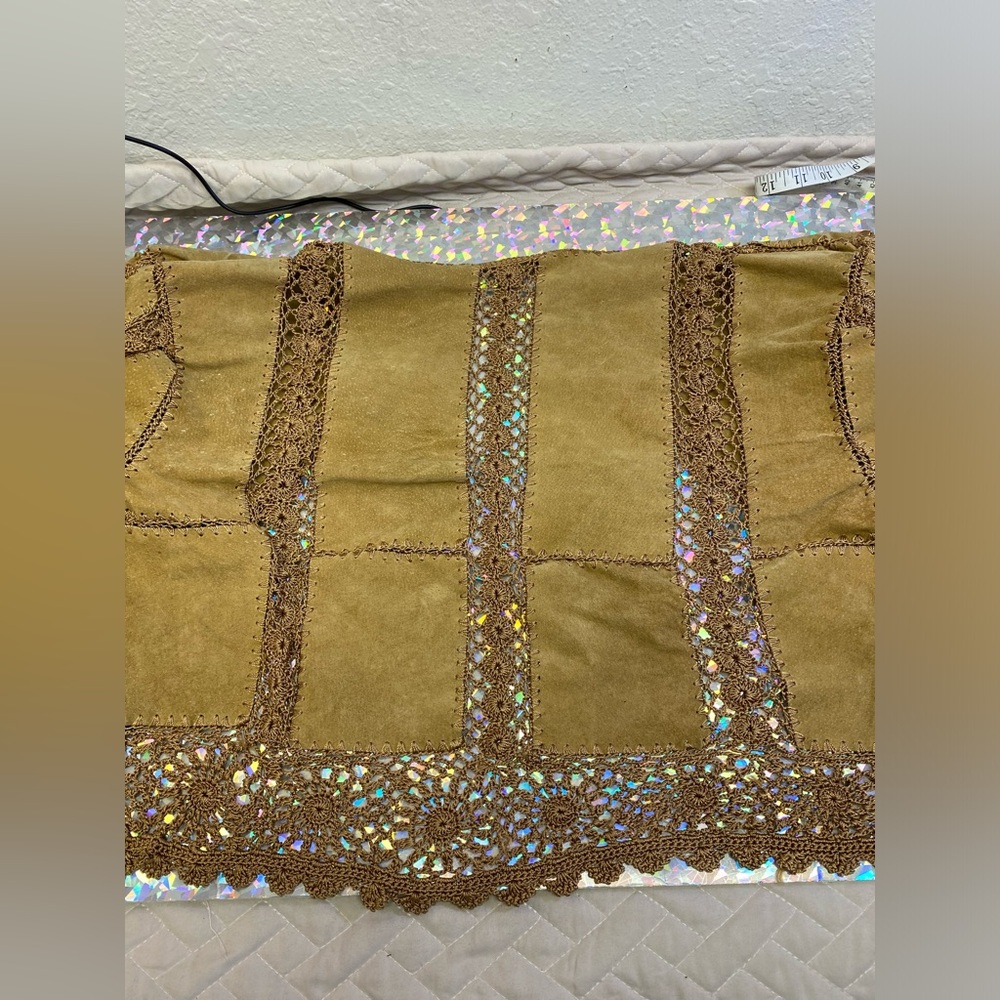 Unique OOAK Hippie Patchwork Leather Crochet Crop Jacket Top Blouse Handmade Sz? - Picture 11 of 16